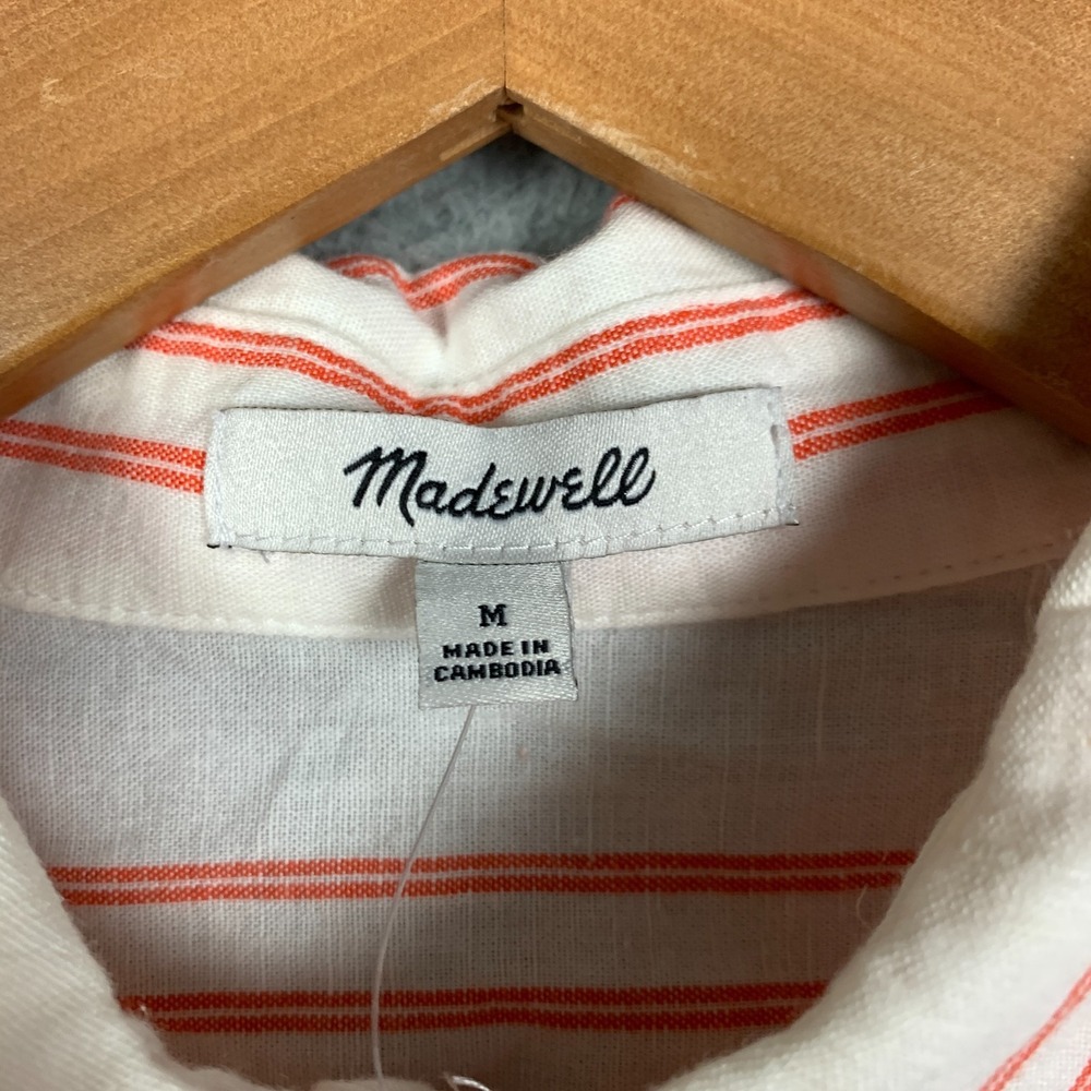 NWT Madewell Button-Up Shirt Womens Medium Bright Flame Oversized Pleated-Sleeve - Picture 5 of 11